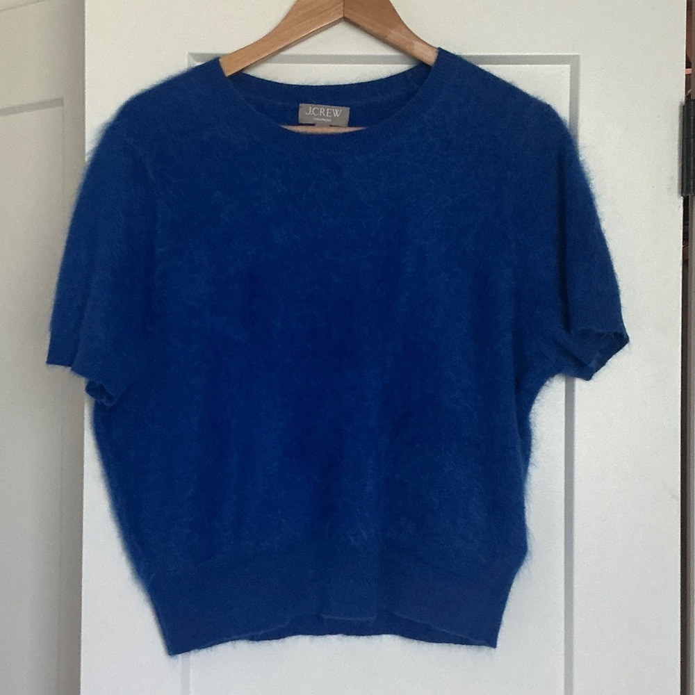 J. Crew Blue Fuzzy Short Sleeve Sweater